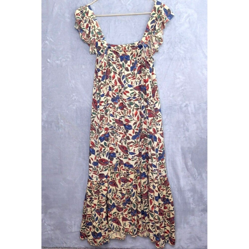 HOUSE OF HARLOW 1960 Cream Floral Flutter Sleeve Midi Dress Size S Boho Ruffle - Picture 2 of 10